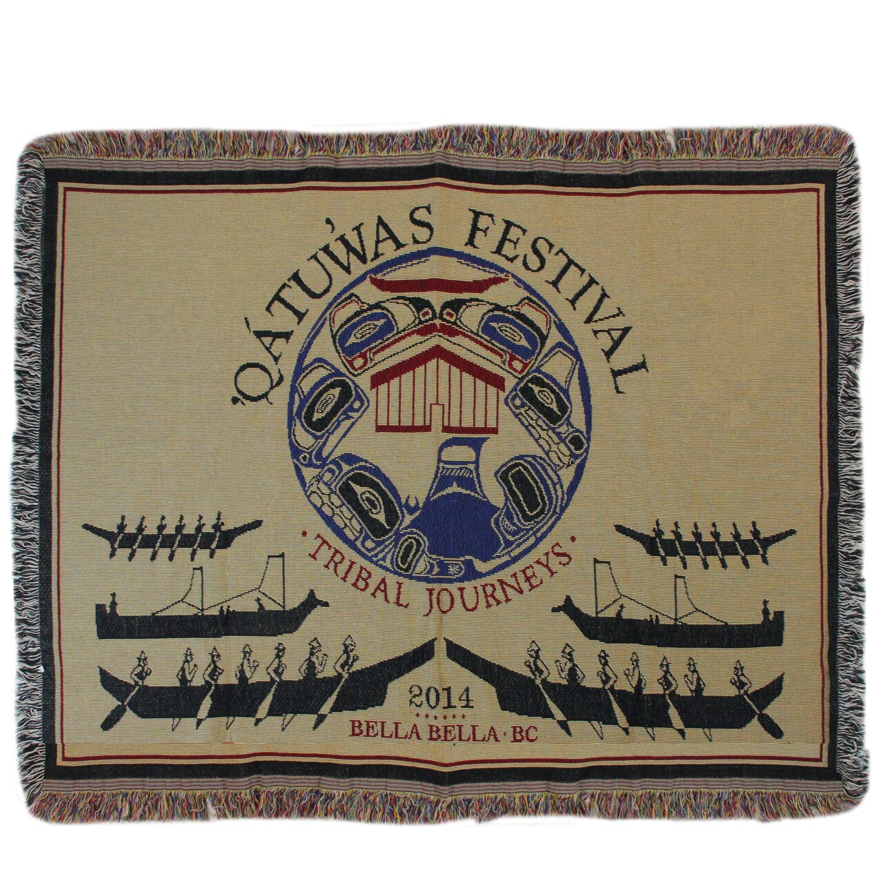 Simply Home Tan and Black QATUWAS FESTIVAL Tapestry Fringed Throw Blanket 41" x 53"